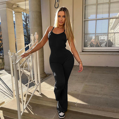 Clothing Winter Color Sling Backless Wide Leg Bell Bottoms Sports Yoga Jumpsuit