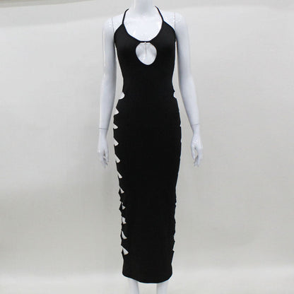 Clothing Halter Suspender Dress Side Ripped Maxi Dress Slim Dress