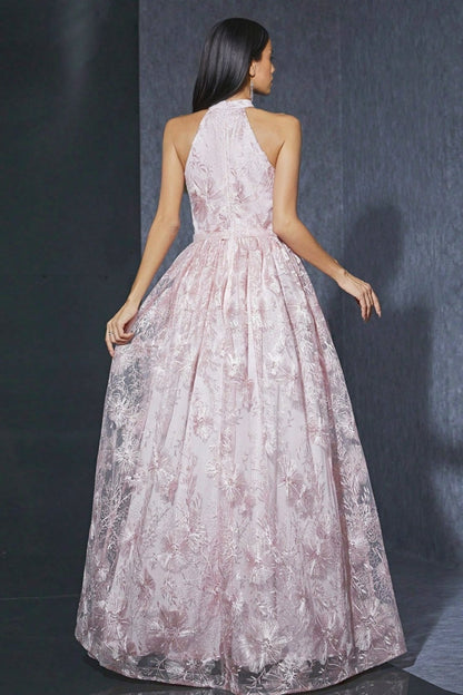 Bea Neckline Pink Mesh Maxi Dress