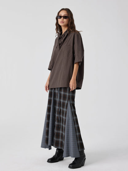 Plaid Asymmetric Panel Mermaid Long Skirt