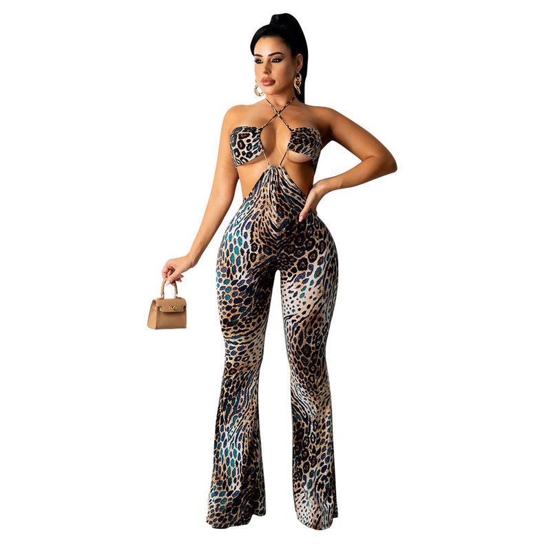 Clothing Cutout Halter Jumpsuit Trousers Bell Bottom Pants