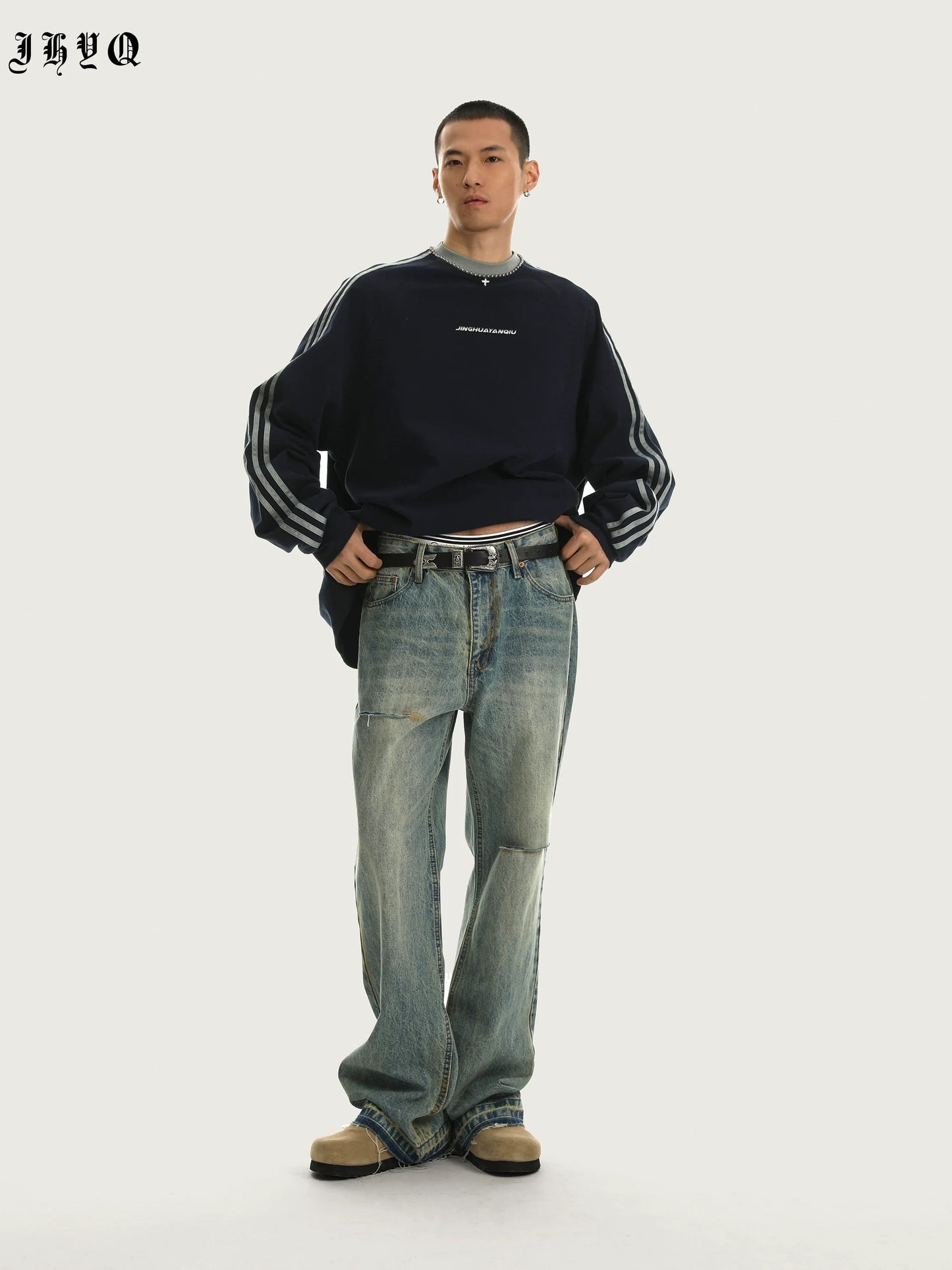 Beadwork Washed & Distressed Long Sleeve T-shirt