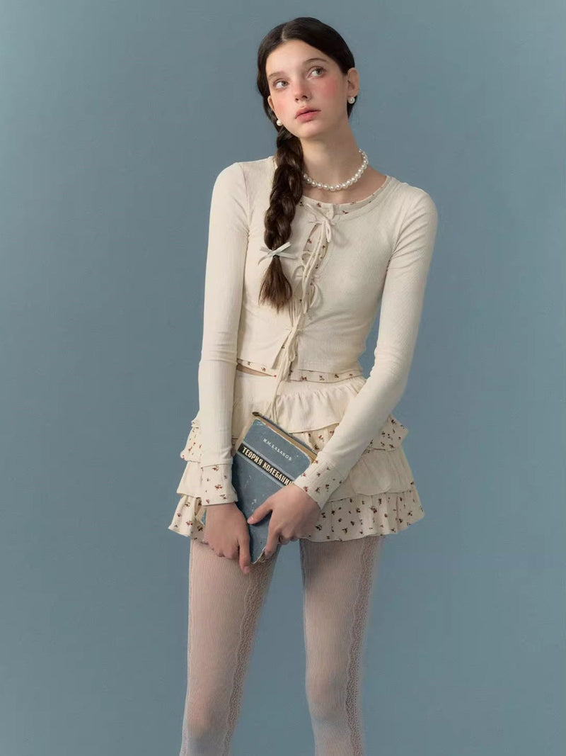 Splicing Strap Cardigan & Cake Skirt