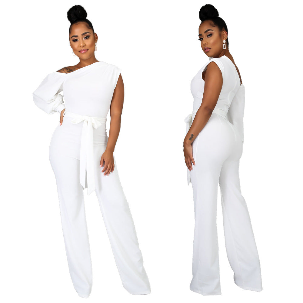 Wear Color One-shoulder Wide Leg Jumpsuit
