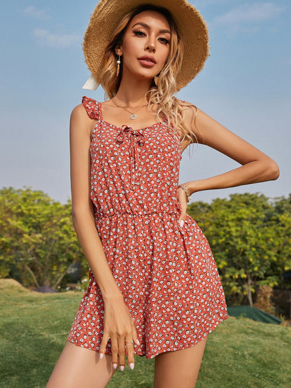 Slim Fit Figure Flattering Sleeveless Printed Short Sleeved Jumpsuit