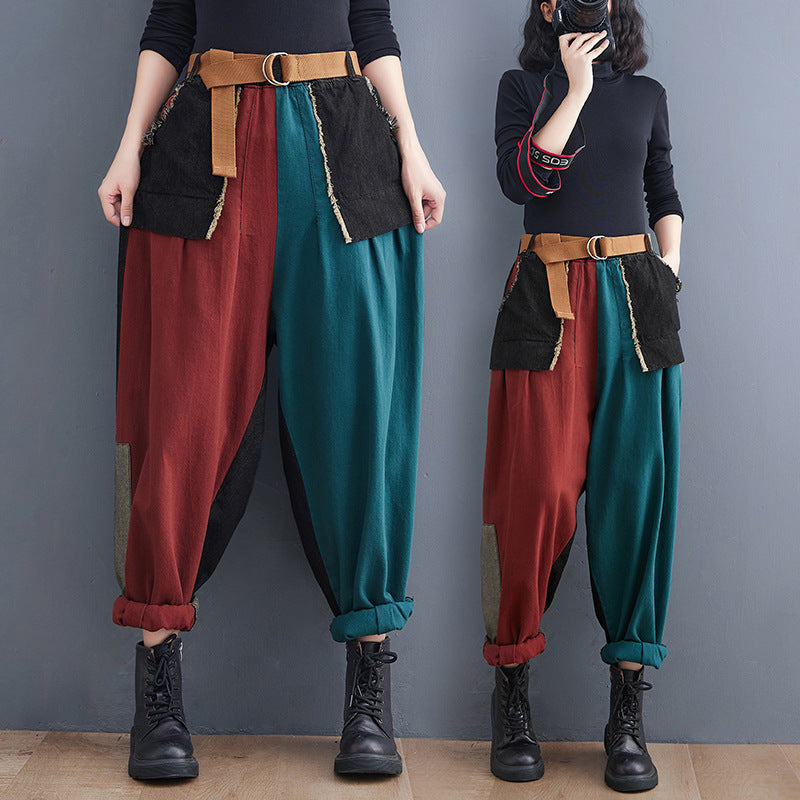 New Literary Stitching Denim Harem Pants Op1027