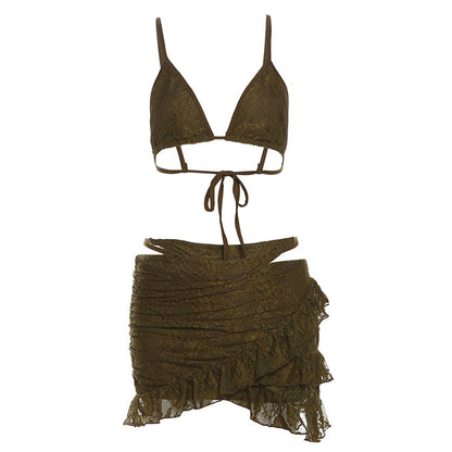 Summer Clothing Sling Lace Panties Hip Skirt Three Piece Sets