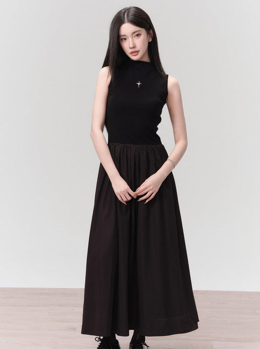 Gothic High-neck Cross Embellished Maxi Dress