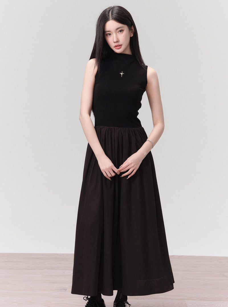 Gothic High-neck Cross Embellished Maxi Dress