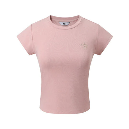Classic Cropped T-shirt - Short Sleeve Fitted Basic Tee