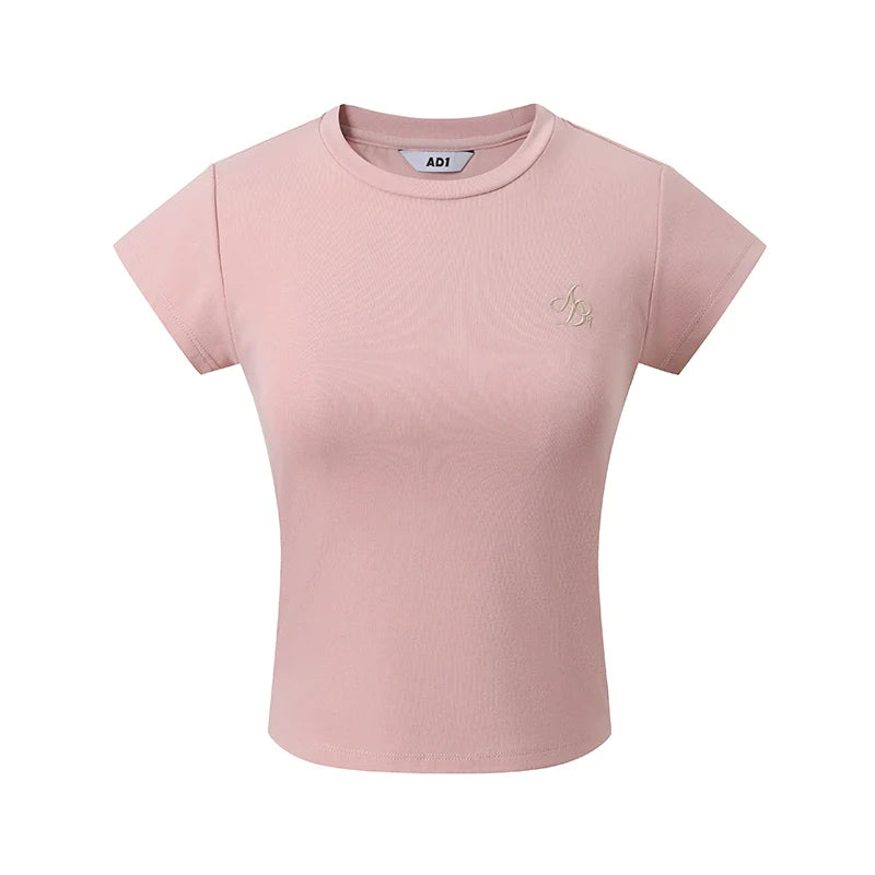 Classic Cropped T-shirt - Short Sleeve Fitted Basic Tee