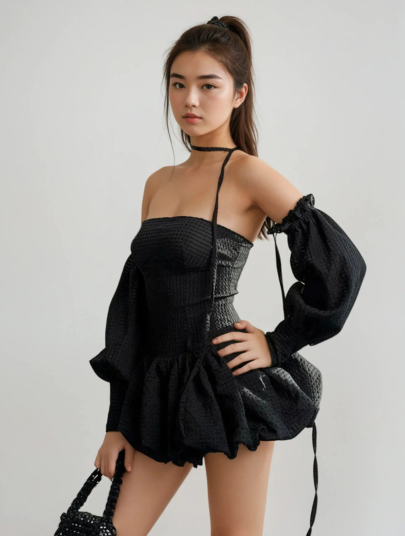 Puff Sleeve Mini Romper Dress
