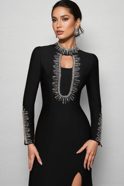 Nyred Black Sequined High Split Maxi Dress