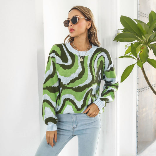 Tie Dyed Brocade Sweater Loose Autumn Winter Long-sleeved Knitwear Sweater