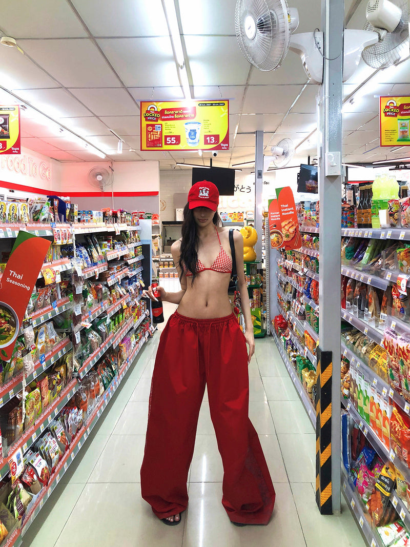 Bright Red Wide-leg Track Pants