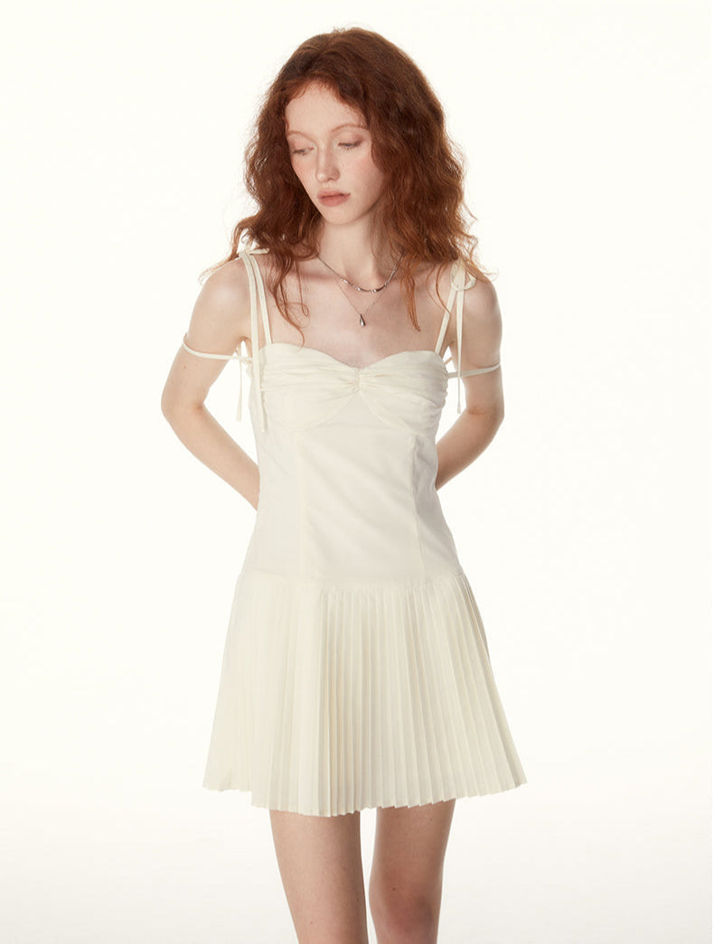 Tie-strap Pleated Mini Dress