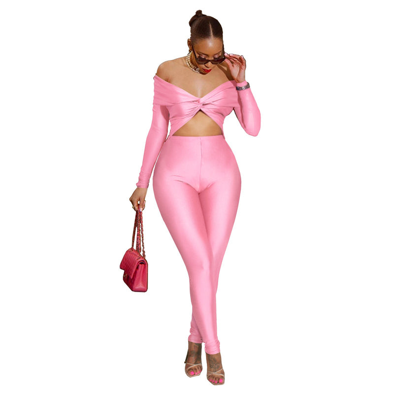 Clothing Collared Twist Hollow Out Cutout Cropped High Waist Long Sleeve Jumpsuit