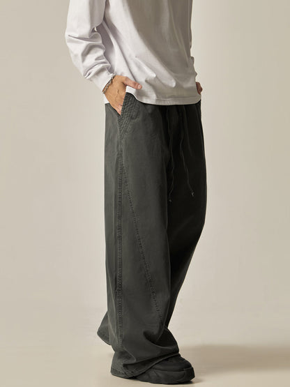 Brown Loose Drawstring Wide Pants