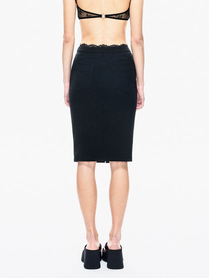 Black Lace Panel Split Skirt