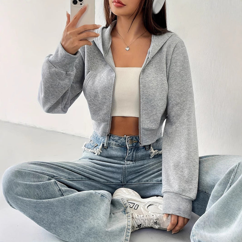 Short Long Sleeved Zipper Hooded Sweatshirt Sweatshirt Popular Short Shipment