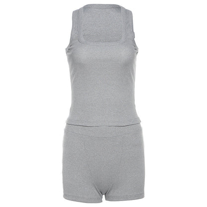 Clothing Autumn Round Neck Color Slim Fit I Shape Vest High Waist Shorts Suit