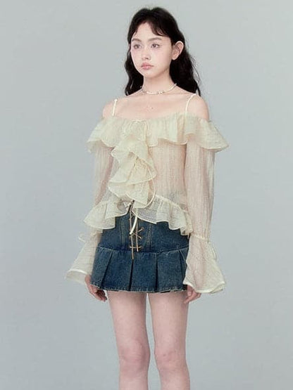 High Waist Pleated Skirt With Lace-up Detail
