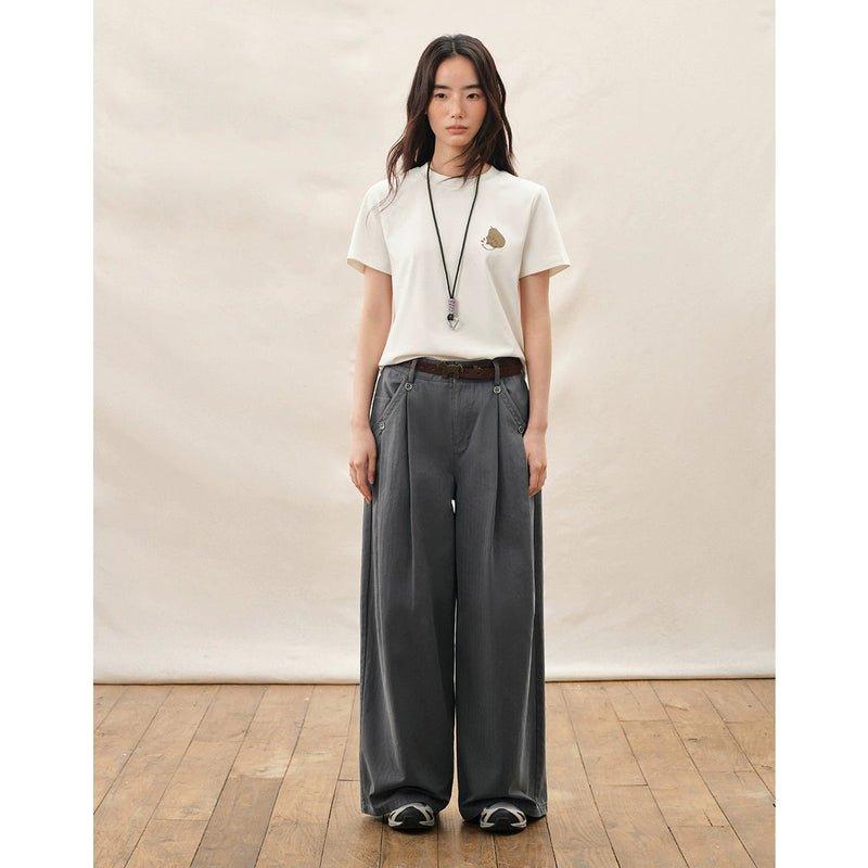 Ivory Wide Leg Pleated Pants