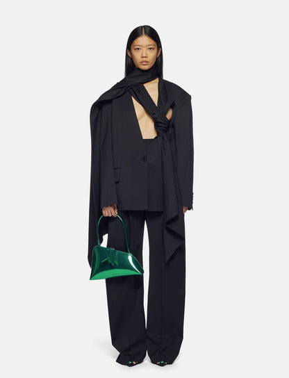 Two Piece Set for Autumn Winter Scarf Cut Profile Blazer High Waist Pants Set