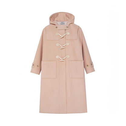 Winter Thicken College Style Hooded Mid-length Melton Wool Coat