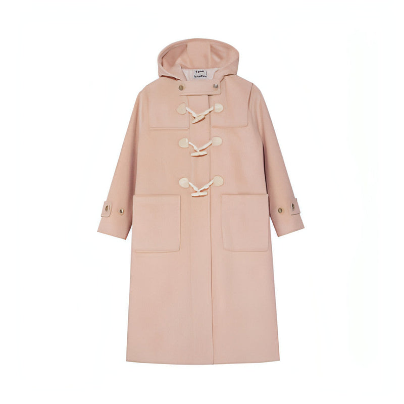 Winter Thicken College Style Hooded Mid-length Melton Wool Coat