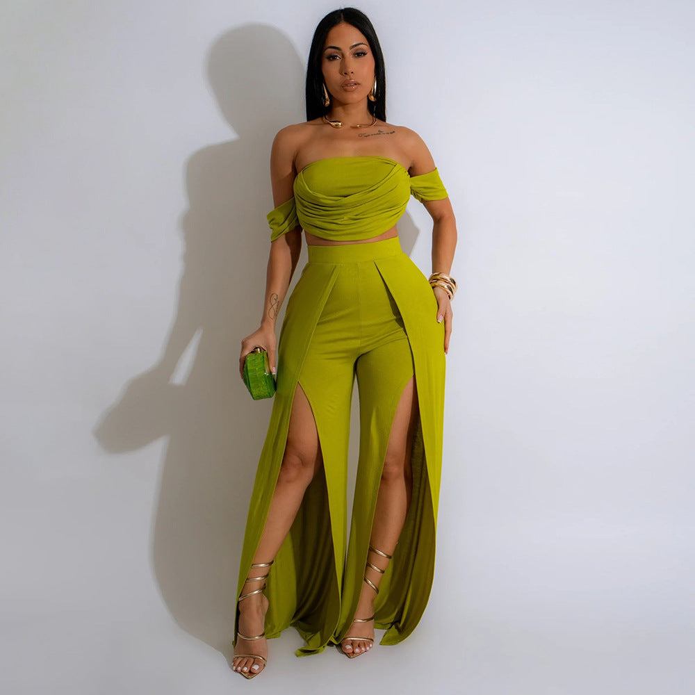 Wear Suit Tube Top Split Wide Leg Pants