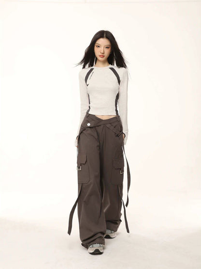 Contrast Color Regular Shoulder Long Sleeve T-shirt