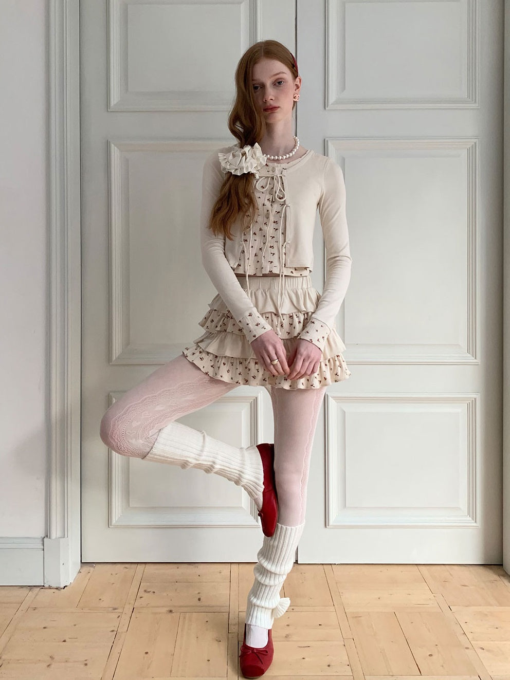 Splicing Strap Cardigan & Cake Skirt