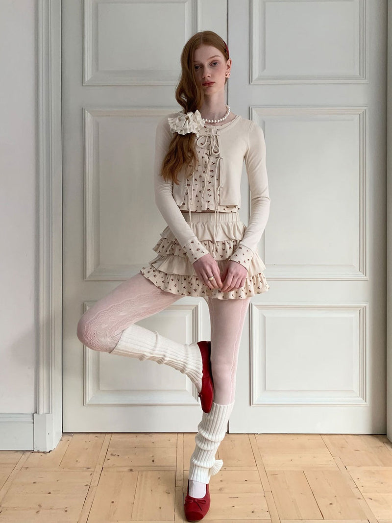 Splicing Strap Cardigan & Cake Skirt