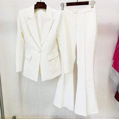 One Button Cloth Cover Mid Length Suit Bell Bottom Pants Suit Two Piece Suit