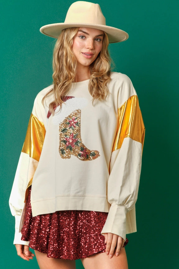 Autumn Winter Clothing Christmas Sequined Long Sleeve Top Pullover Sweatshirt