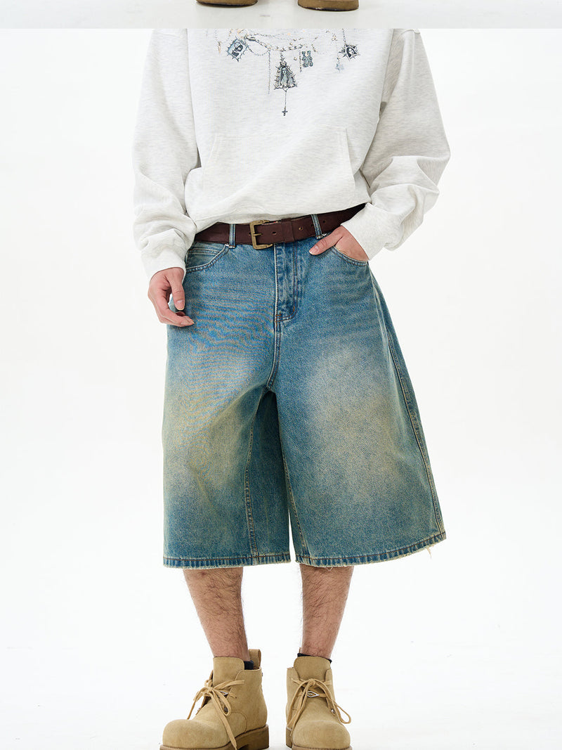Faded Denim Wide Leg Shorts