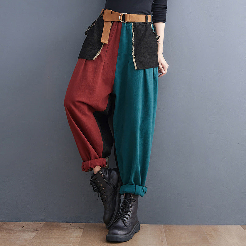New Literary Stitching Denim Harem Pants Op1027