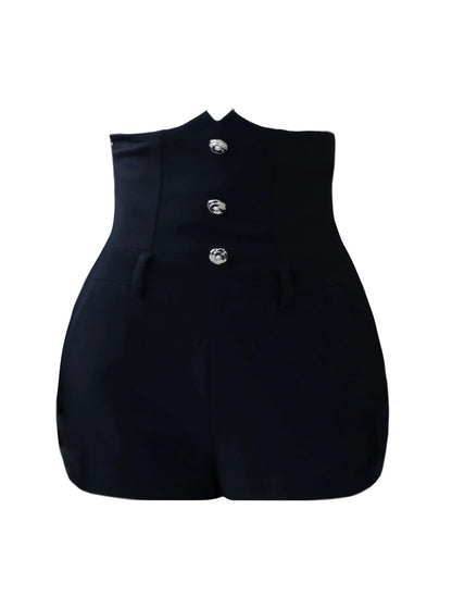 Monochrome Elegance Set: High-waisted Corset Shorts With Cropped Bow-tie Shirt