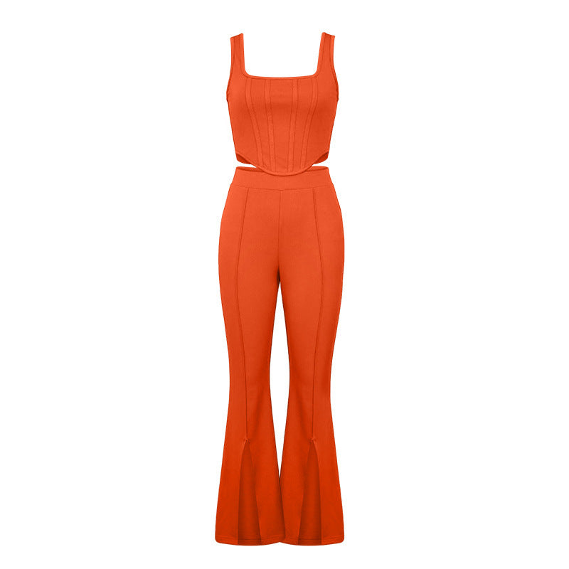 Summer Pants Suit Color Office Sleeveless Vest Split Trousers Two Suits