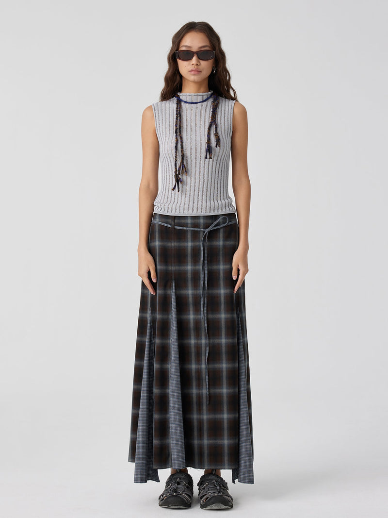 Plaid Asymmetric Panel Mermaid Long Skirt