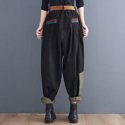 New Literary Stitching Denim Harem Pants Op1027