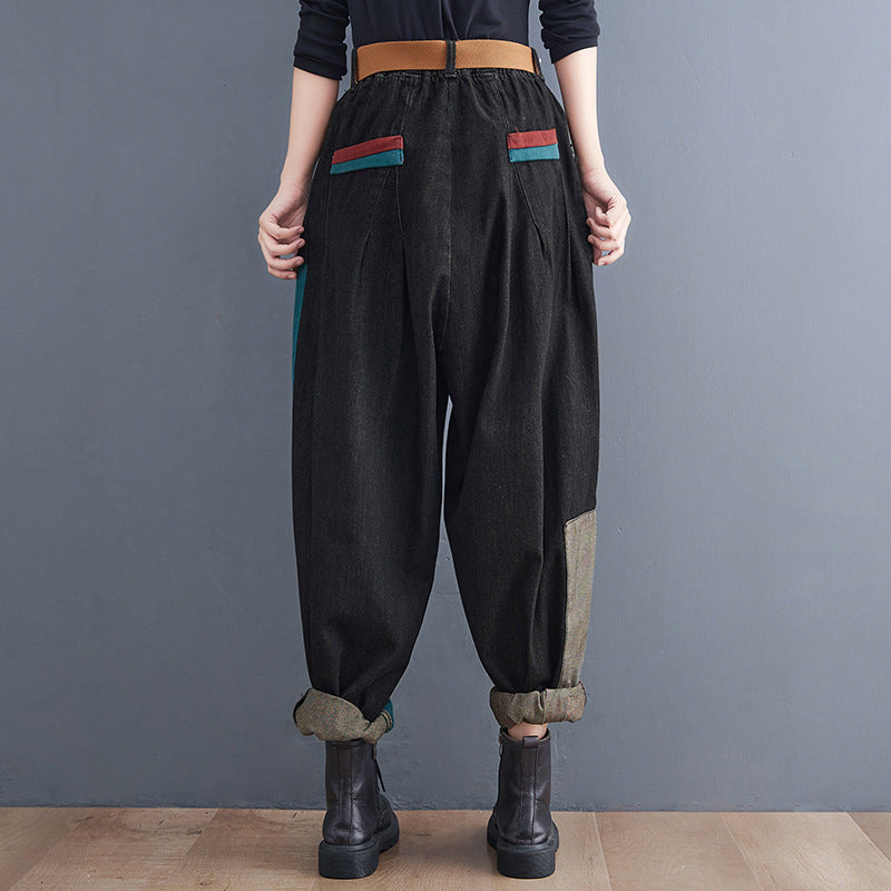 New Literary Stitching Denim Harem Pants Op1027