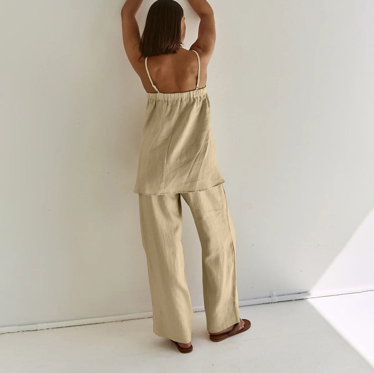 Clothing Puffy Camisole Wide Leg Pants Suit Summer Two Piece Suit