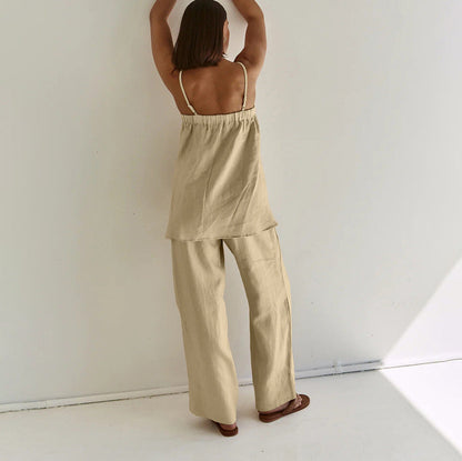 Clothing Puffy Camisole Wide Leg Pants Suit Summer Two Piece Suit