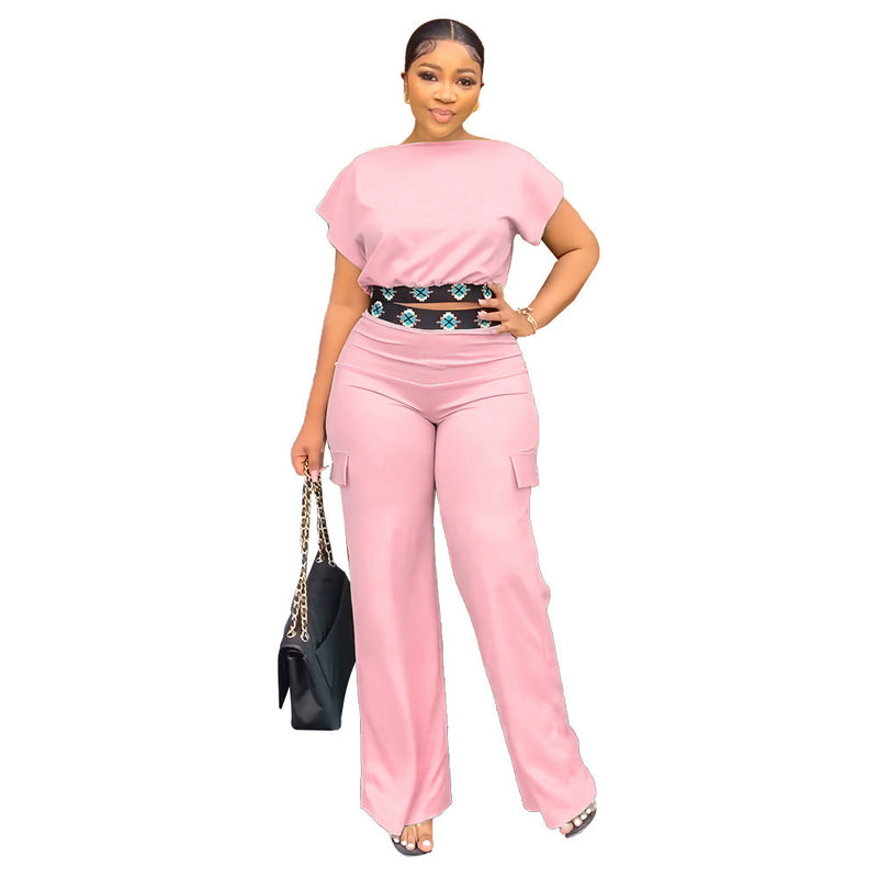 Short Sleeve Coat Summer Color All Matching Loose Straight Trousers Two Piece Set