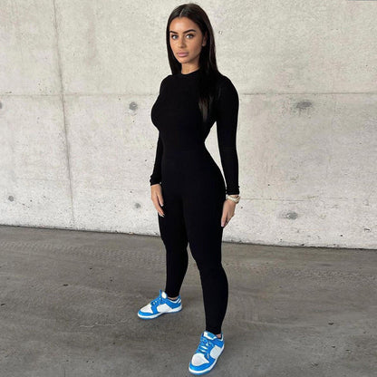 Popular Clothing Autumn Color Slim Yoga Sports Jumpsuit