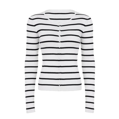 Joyanna Striped Cropped Knit Cardigan
