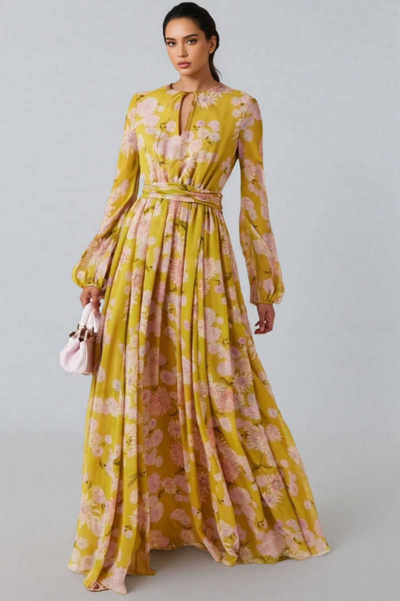 Giselle Lace Up Puff Sleeve Maxi Dress