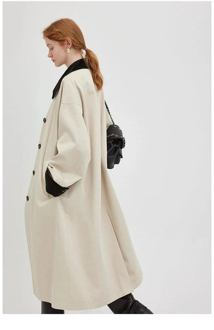 New Retro Color-block Long Trench Coat